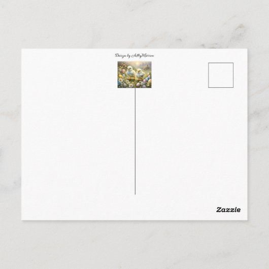 イースターの卵と牧草地のかわいい雛、ヴィンテージ ポストカード (裏面)