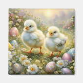 イースターの卵と牧草地のかわいい雛、ヴィンテージ マグネット (正面)