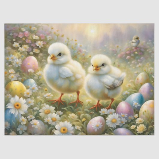 イースターの卵と牧草地のかわいい雛、ヴィンテージ 薄葉紙 (正面)
