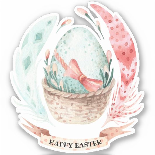 イースターの卵と羽の花束 シール (正面)