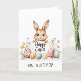 イースターの卵と背景のかわいいバニー シーズンカード