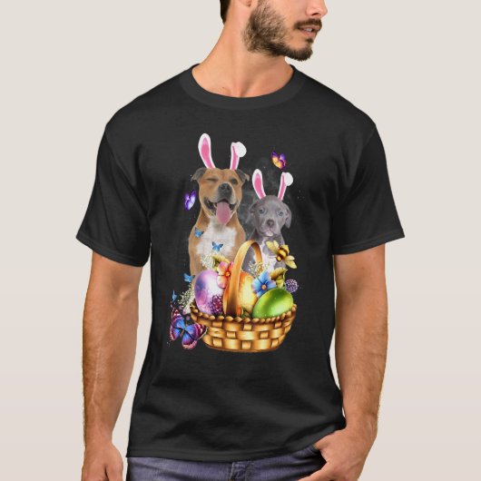 イースターの卵と蜂と蝶のかわいいピットブル Tシャツ (正面)