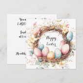 イースターの卵のカラフルな装飾リースと花 招待状 (正面/裏面)