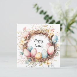 イースターの卵のカラフルな装飾リースと花 招待状