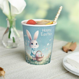 イースターの卵のバスケットとキュートなイースターバニー 紙コップ