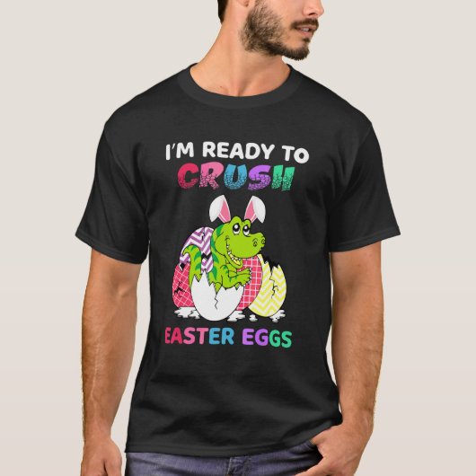 イースターの卵の恐竜のバニー・モンズを粉砕する準備ができている Tシャツ (正面)