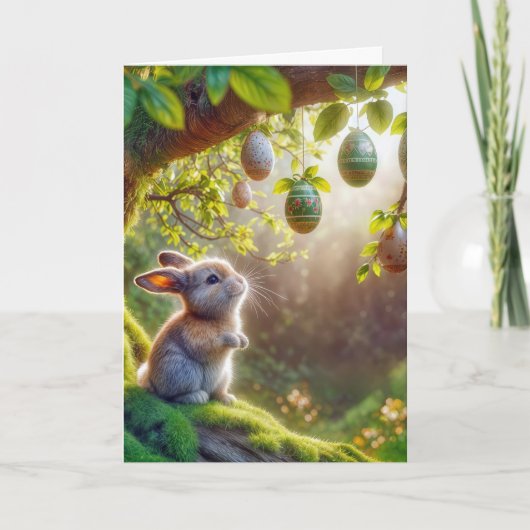 イースターの卵の木の下のバニー カード (正面)