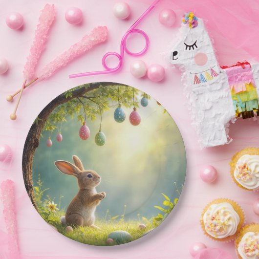 イースターの卵の木の下のバニー ペーパープレート (パーティー)