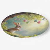 イースターの卵の木の下のバニー ペーパープレート (アングル)