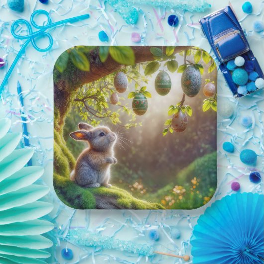 イースターの卵の木の下のバニー ペーパープレート (パーティー)