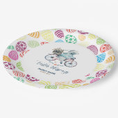 イースターの卵の背景にキュートなイースターバニー ペーパープレート (アングル)