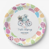 イースターの卵の背景にキュートなイースターバニー ペーパープレート (正面)