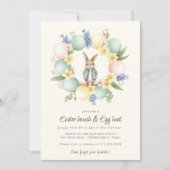 イースターの卵の花輪 ウサギの招待状 シーズンカード (正面)