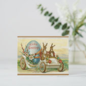 イースターの卵を持つ車のヴィンテージのバンニー ポストカード (スタンド正面)