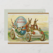 イースターの卵を持つ車のヴィンテージのバンニー ポストカード (正面/裏面)