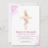 イースターの卵狩りとブランチ ピンクの蘭の花 招待状 (正面)