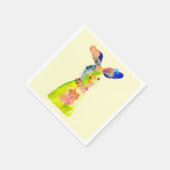 イースターの可愛いうさぎの水彩画アート スタンダードカクテルナプキン (角)