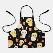 イースターの可愛いヒヨコとうさぎのシームレスパターン エプロン (正面)