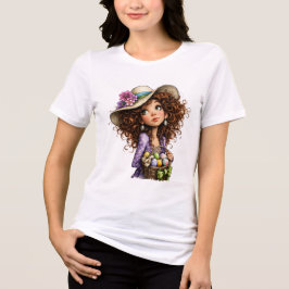イースターの可愛い女の子と卵の春のアート トライブレンドＴシャツ