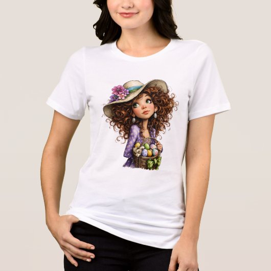 イースターの可愛い女の子と卵の春のアート トライブレンドＴシャツ (正面)
