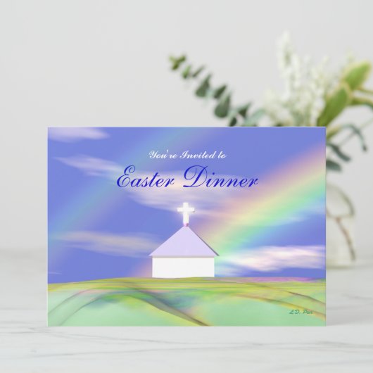 イースターの夕食 教会と虹 招待状 (スタンド正面)