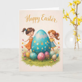 イースターの子どもたちカラフルと卵の挨拶 カード