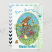 イースターの子ウサギとヒナのフラットホリデーカード シーズンカード (正面/裏面)