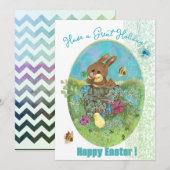 イースターの子ウサギとヒヨコ　フラットホリデーカード シーズンカード (正面/裏面)