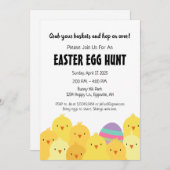イースターの子ウサギと卵の宝探しへの招待 招待状 (正面/裏面)
