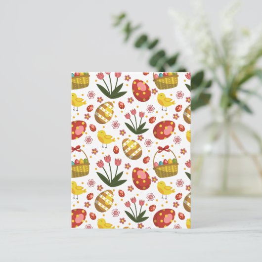 イースターの子ウサギと花と卵のお祭り シーズンポストカード (スタンド正面)