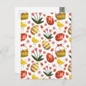 イースターの子ウサギと花と卵のお祭り シーズンポストカード (正面/裏面)