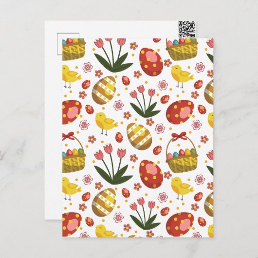イースターの子ウサギと花と卵のお祭り シーズンポストカード (正面/裏面)