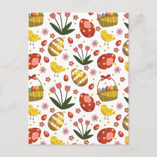 イースターの子ウサギと花と卵のお祭り シーズンポストカード (正面)