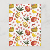 イースターの子ウサギ 花 卵 祝祭 シーズンポストカード (正面)