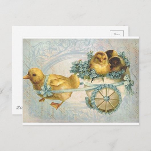 イースターの子ガモがいっぱいのビンテージのカート ポストカード (正面/裏面)
