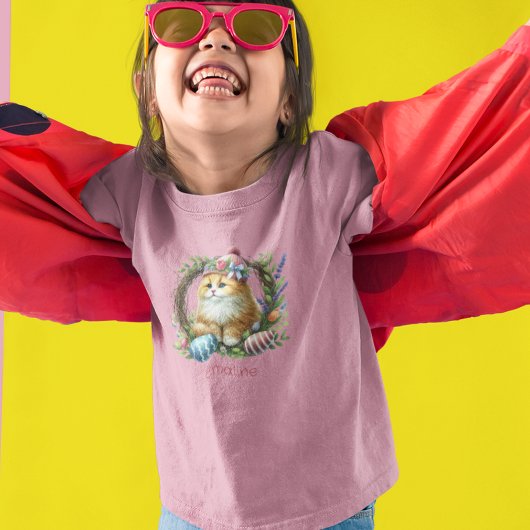イースターの子猫のリース トドラーTシャツ