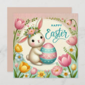 イースターの帽子をかぶってのおめでとう(または)ご招待 招待状 (正面/裏面)