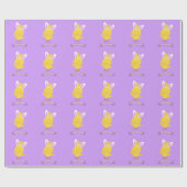 イースターの幸せなひよこウサギの耳紫色黄色かわいい ラッピングペーパー (フラット)
