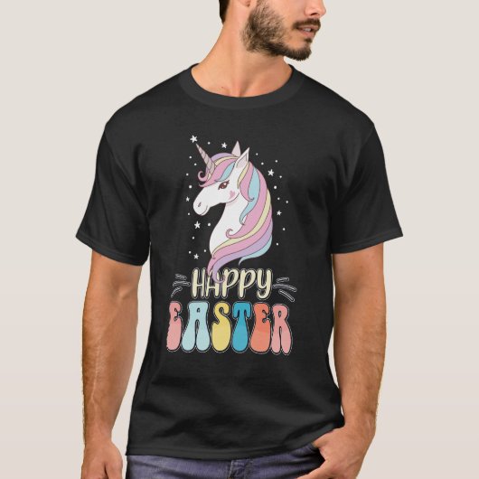 イースターの幸せなユニコーンうさぎの卵 Tシャツ (正面)