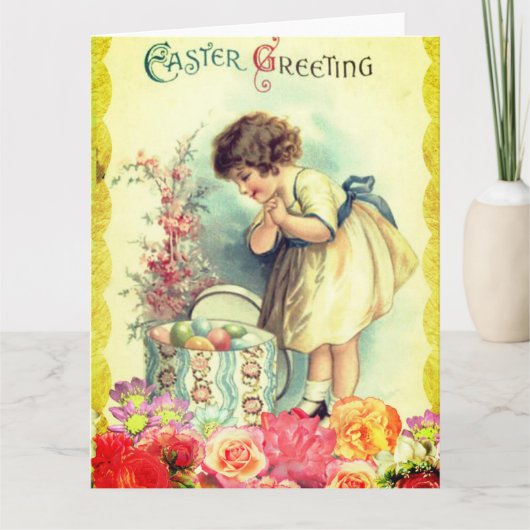 イースターの幸せなヴィンテージ絵のイースターカード カード (正面)