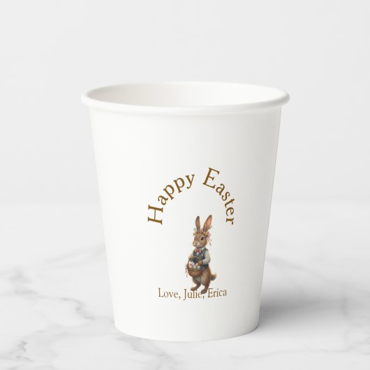 イースターの幸せな茶色のウサギと卵 愛する人の名を加えて 紙コップ (裏面)