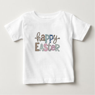 イースターの幸せ ヒョウ柄の花とウサギ ベビーTシャツ