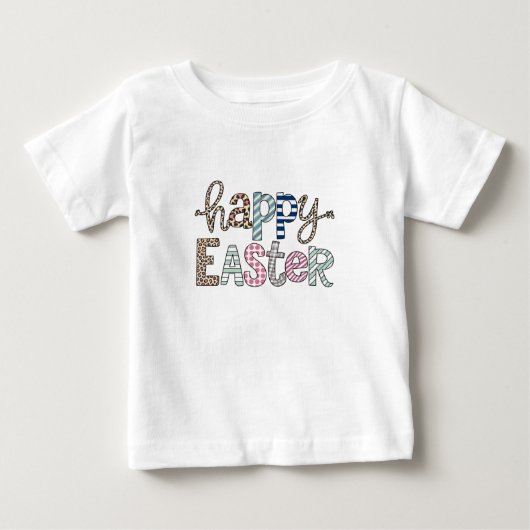 イースターの幸せ ヒョウ柄の花とウサギ ベビーTシャツ (正面)
