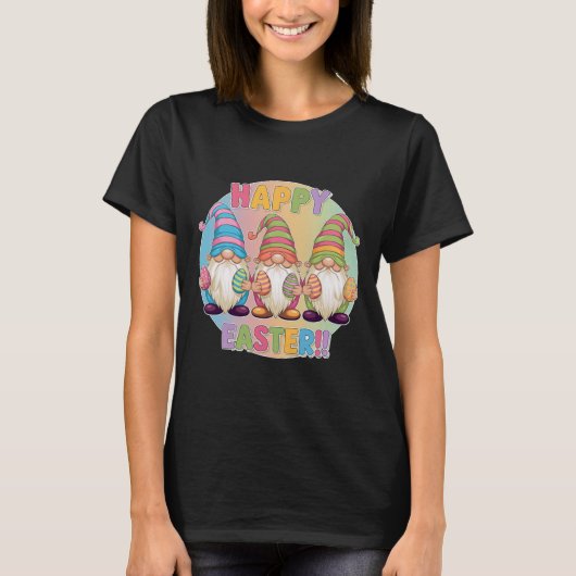 イースターの幸せ 女性のイースターの服 女の子のかわいいノーム Tシャツ (正面)
