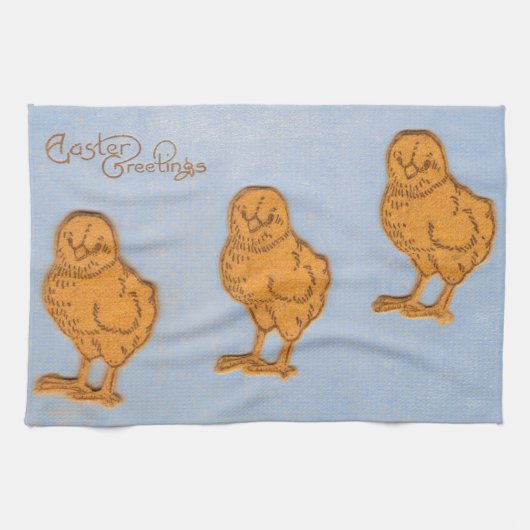 イースターの挨拶のヒナ（青） キッチンタオル (横)