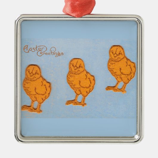 イースターの挨拶のヒナ（青） メタルオーナメント (正面)