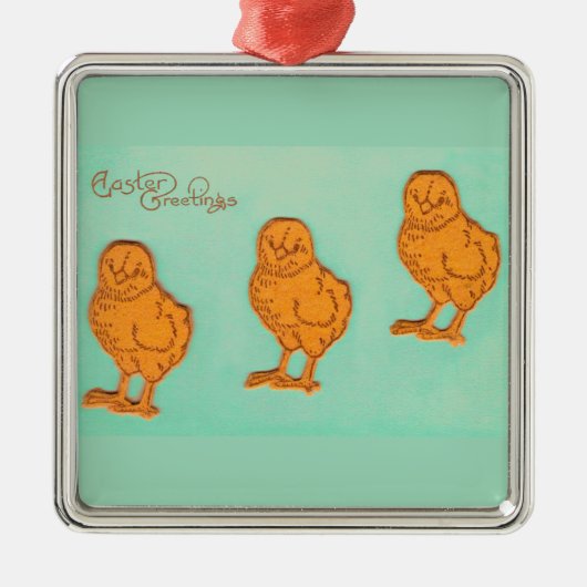 イースターの挨拶　チキンズ　グリーン メタルオーナメント (正面)