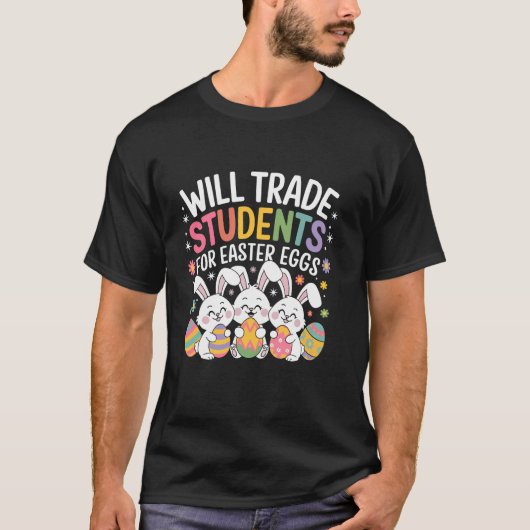 イースターの日にイースターエッグと学生を交換します Tシャツ (正面)
