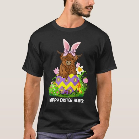 イースターの日のおもしろハイランド牛の未経産牛Tシャツ Tシャツ (正面)