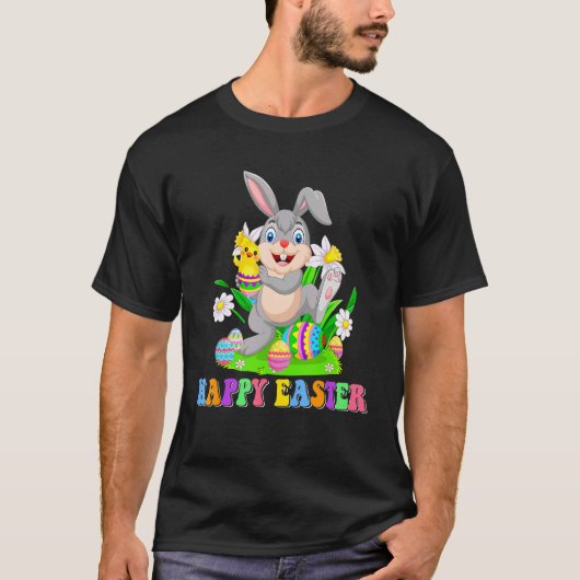 イースターの日のウサギとニワトリ ウサギ ニワトリ Tシャツ (正面)